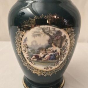 Vintage Porcelain Fofisa Vase ForrestGreen/Gold Home Decorating Accent Art